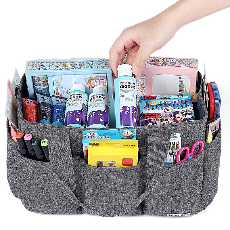 HOMEST Craft Organizer Tote Bag with Multiple Pockets, Storage Art Caddy for Scrapbooking, Crafts Supply Carrier for Tool, Gray - Image 3