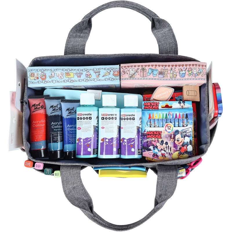 HOMEST Craft Organizer Tote Bag with Multiple Pockets, Storage Art Caddy for Scrapbooking, Crafts Supply Carrier for Tool, Gray - Image 2