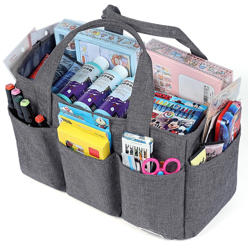 HOMEST Craft Organizer Tote Bag with Multiple Pockets, Storage Art Caddy for Scrapbooking, Crafts Supply Carrier for Tool, Gray - Image 4