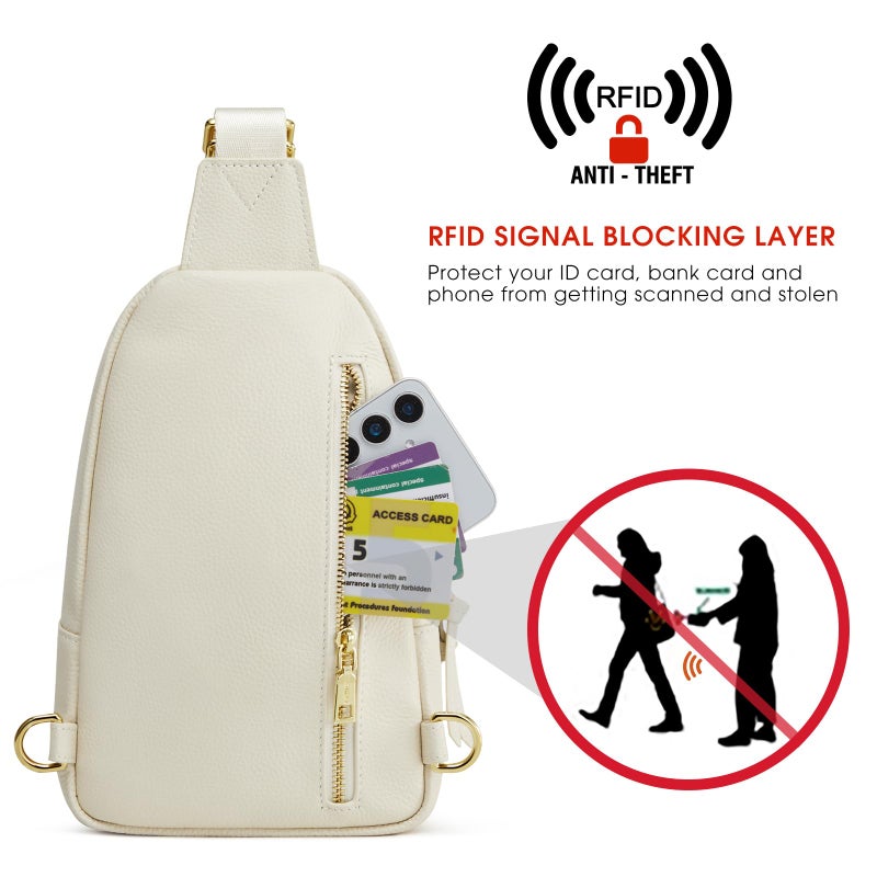 Kattee Sling Bag for Women, Leather Fanny Packs Crossbody Purse, Small Chest Bag with RFID Blocking, Beige - Image 5