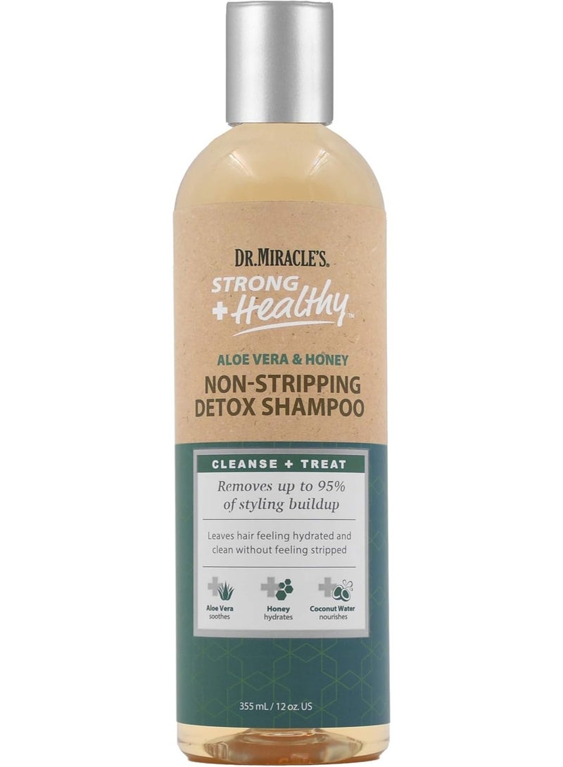 Dr. Miracle's Strong & Healthy Non Stripping Detox Shampoo. Contains Aloe Vera, Honey and Coconut Water to combat dryness, shedding and breakage to support healthy hair and a thriving scalp.355ML - Image 1