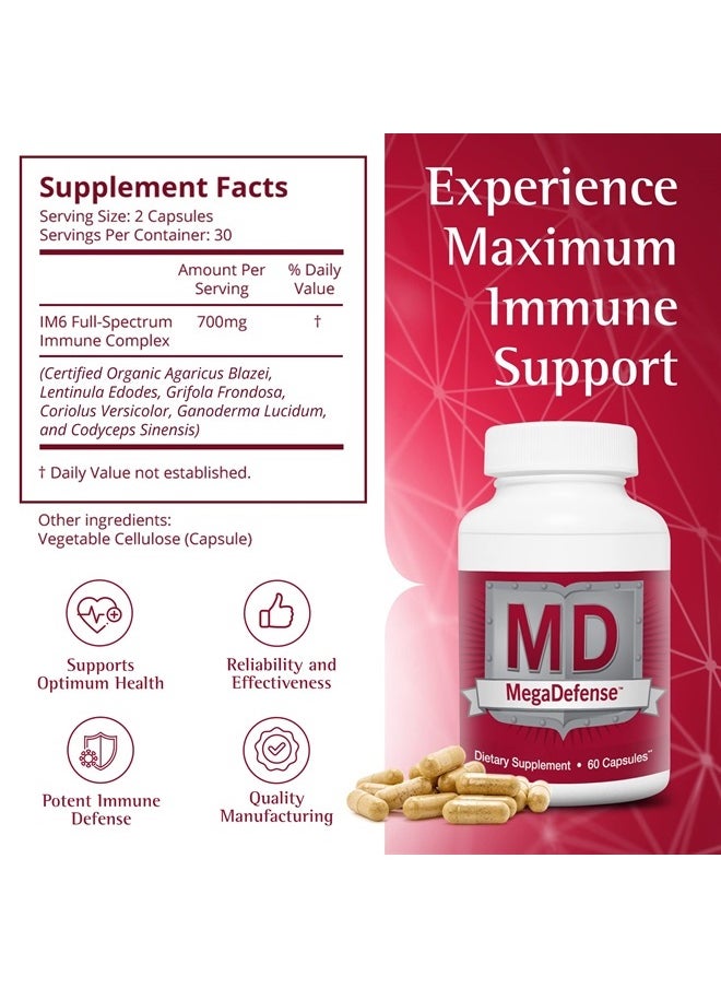 MegaDefense Mushroom Supplement - Mushroom Capsules for Daily Wellness, 6 Mushrooms Supplement: Reishi Mushroom, Turkey Tail, Cordyceps, Maitake, Agaricus & Shiitake, Non-GMO (60 Veggie Caps)…