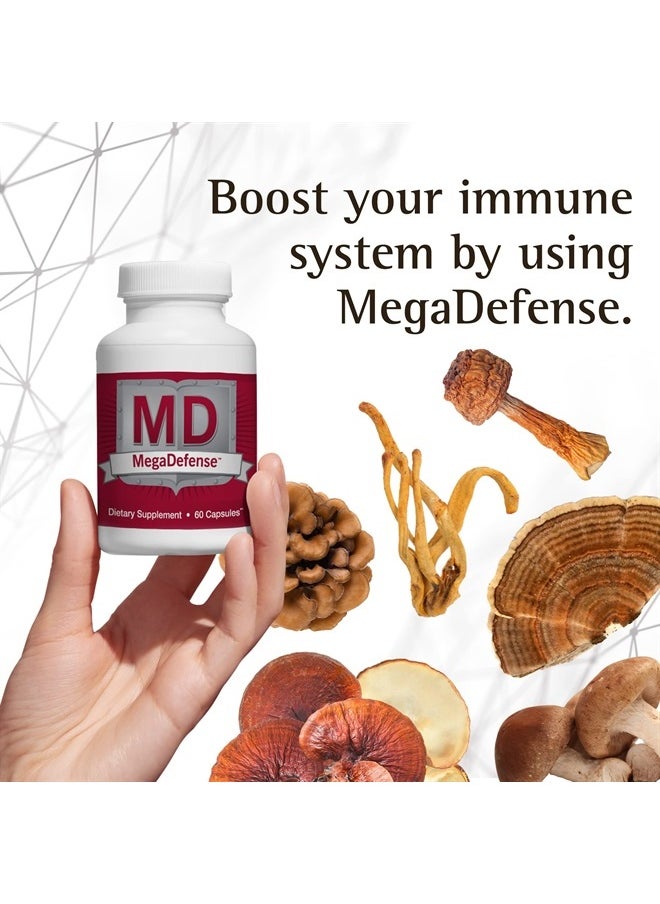 MegaDefense Mushroom Supplement - Mushroom Capsules for Daily Wellness, 6 Mushrooms Supplement: Reishi Mushroom, Turkey Tail, Cordyceps, Maitake, Agaricus & Shiitake, Non-GMO (60 Veggie Caps)…