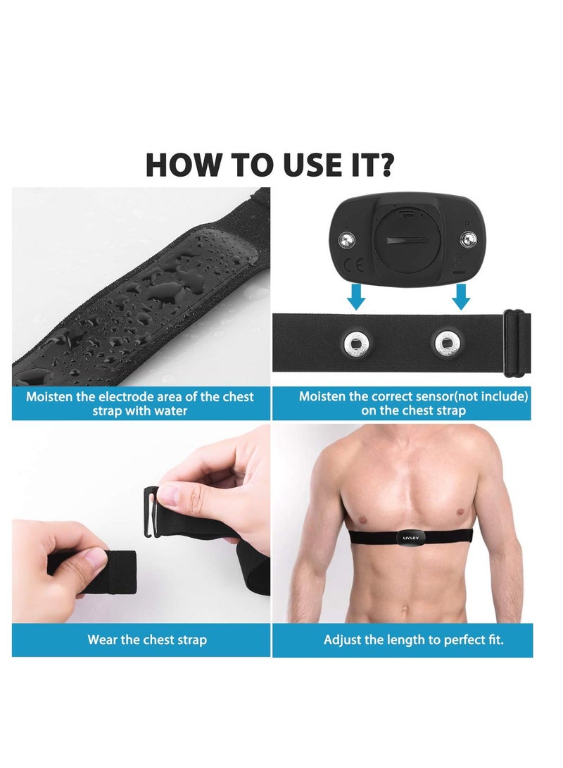 Heart Rate Monitor Replacement Chest Strap, Adjustable HRM Soft Replacement Chest Strap Compatible with LIVLOV Wahoo Polar Garmin Powrlabs Moofit Fitcent CooSpo Heart Rate Sensor - Image 4