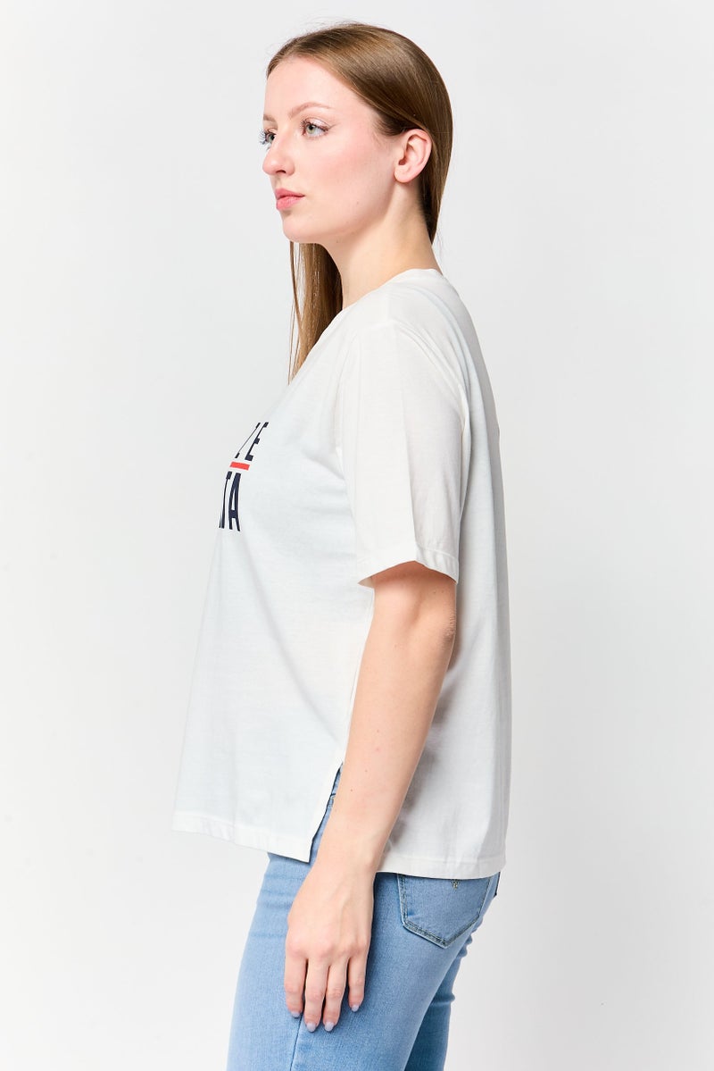 UNDIZ Women Crew Neck Short Sleeve Graphic Print T-Shirt, White - Image 3