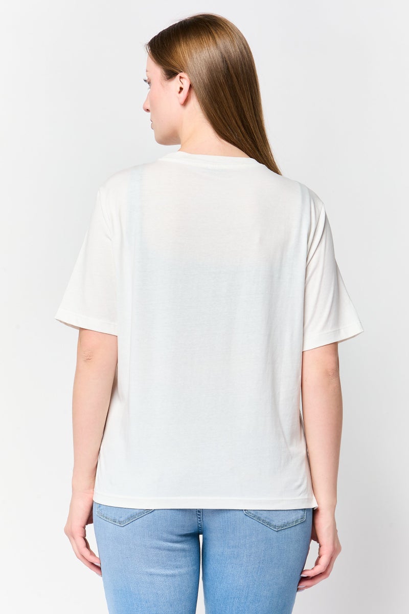 UNDIZ Women Crew Neck Short Sleeve Graphic Print T-Shirt, White - Image 2