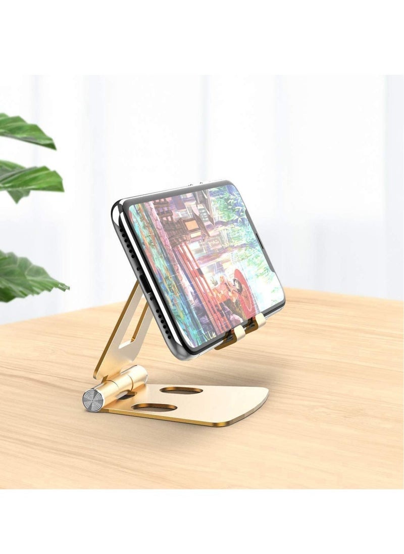ELTRAZONE Desktop Cell Phone Stand, Double Adjustable Mobile Phone Tablet Holder, Aluminum Portable Desk Stand for all mobile and tablet (golden) - Image 1