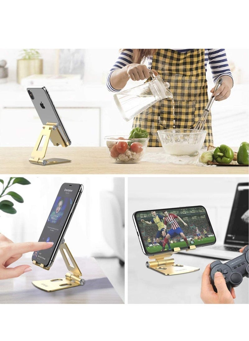 ELTRAZONE Desktop Cell Phone Stand, Double Adjustable Mobile Phone Tablet Holder, Aluminum Portable Desk Stand for all mobile and tablet (golden) - Image 3