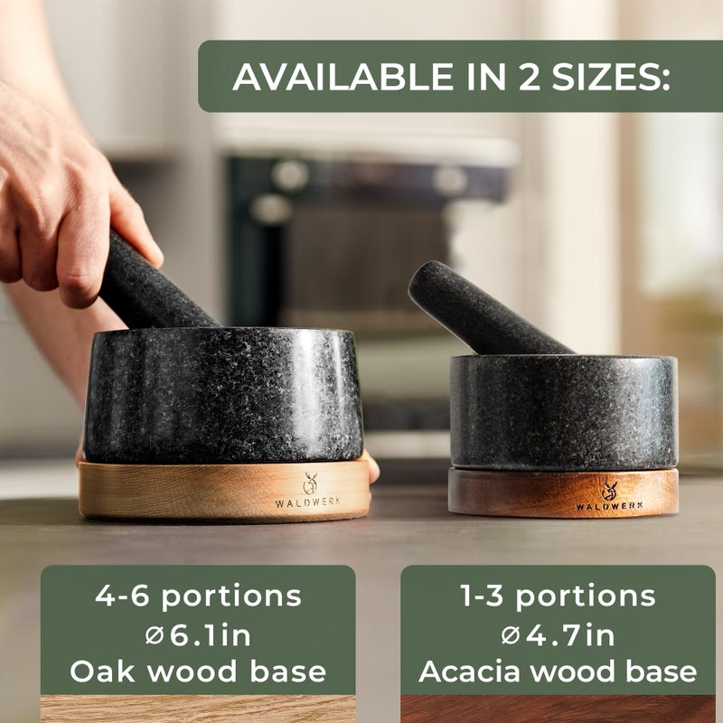 WALDWERK Mortar and Pestle - Mortar and Pestle Set with Anti-Scratch Acacia Wood Base - Mortar with Extra Large Pestle Out of Natural Granite - Large Mortar and Pestle - Perfect for Guacamole - Image 2
