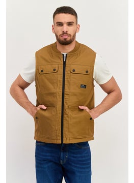 Men Embroidered  Logo Jacket Vest, Brown