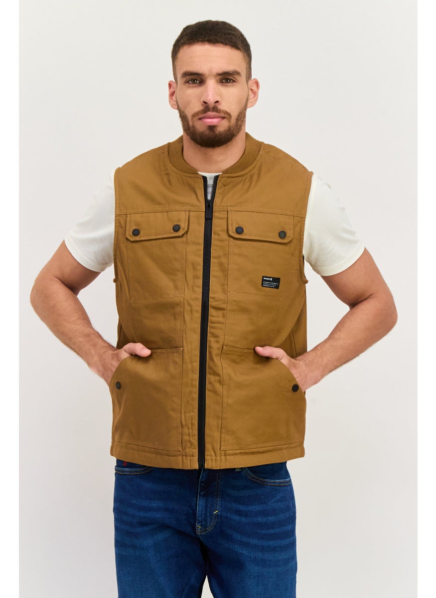 Hurley - Men Embroidered  Logo Jacket Vest, Brown - Image 1