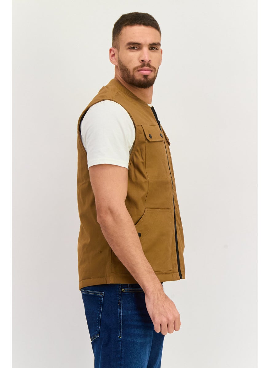 Hurley - Men Embroidered  Logo Jacket Vest, Brown - Image 1