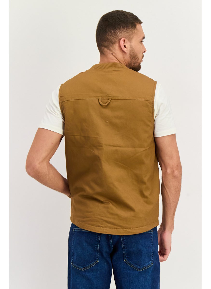 Hurley - Men Embroidered  Logo Jacket Vest, Brown - Image 1