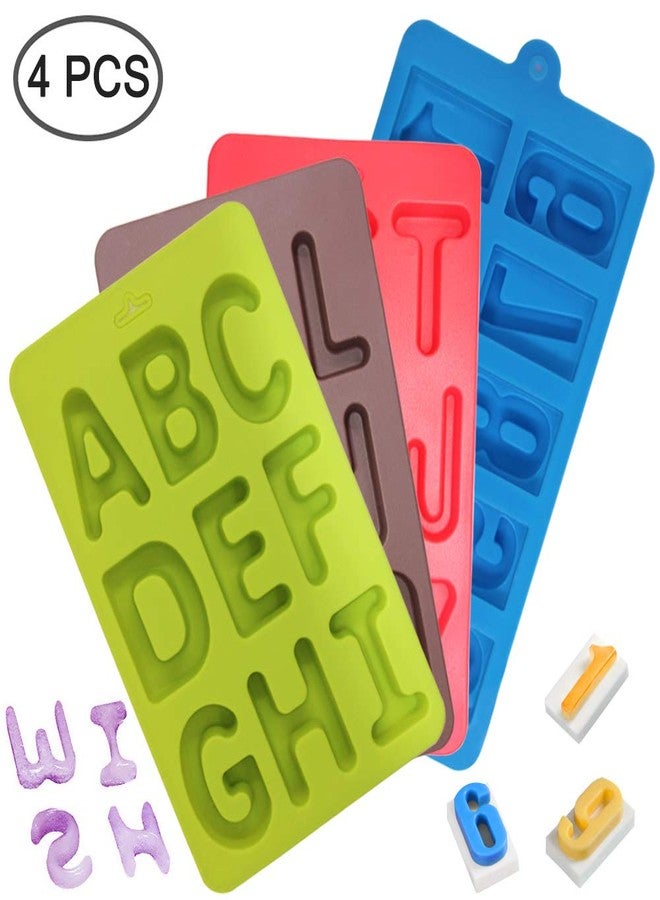 FineGood 4 Pcs Silicone Numbers Alphabets Trays Molds, FineGood 26 letters & Numbers Candy Mould Biscuit Chocolate DIY Baking Pans Ice Cube Making Trays -green, brown, red, blue - Image 2