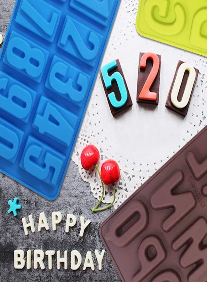 FineGood 4 Pcs Silicone Numbers Alphabets Trays Molds, FineGood 26 letters & Numbers Candy Mould Biscuit Chocolate DIY Baking Pans Ice Cube Making Trays -green, brown, red, blue - Image 4
