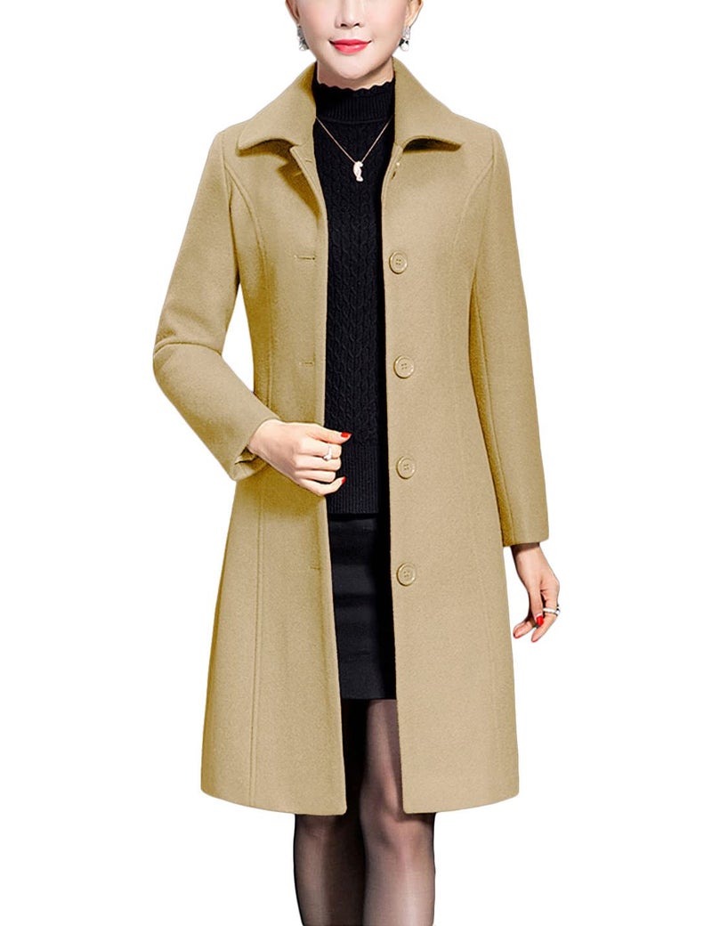 Jenkoon Womens Wool Trench Coat Winter Long Thick Overcoat Walker CoatsKhakiM