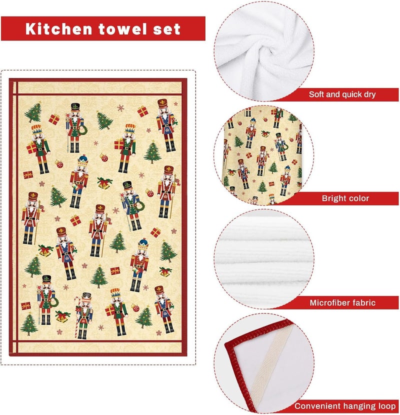 Arquiel Christmas Nutcracker Kitchen Towels and Oven Mitts Set 4Pcs, Soft Absorbent Dish Cloth Heat Resistant Oven Gloves for Cooking Baking Kitchen Decoration, Gifts for Her - Image 5