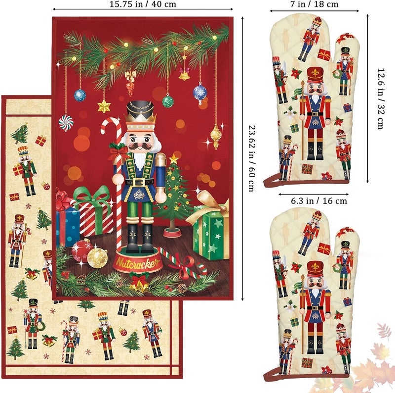 Arquiel Christmas Nutcracker Kitchen Towels and Oven Mitts Set 4Pcs, Soft Absorbent Dish Cloth Heat Resistant Oven Gloves for Cooking Baking Kitchen Decoration, Gifts for Her - Image 4