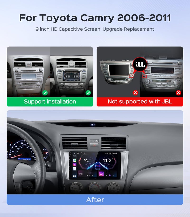 RUICAR 64G Car Stereo Radio for Toyota Camry 2007-2011, 9 Inch IPS HD Touch Screen Wireless CarPlay Android Auto/WiFi/GPS/FM/SWC/Bluetooth/1080P Backup Camera - Image 2