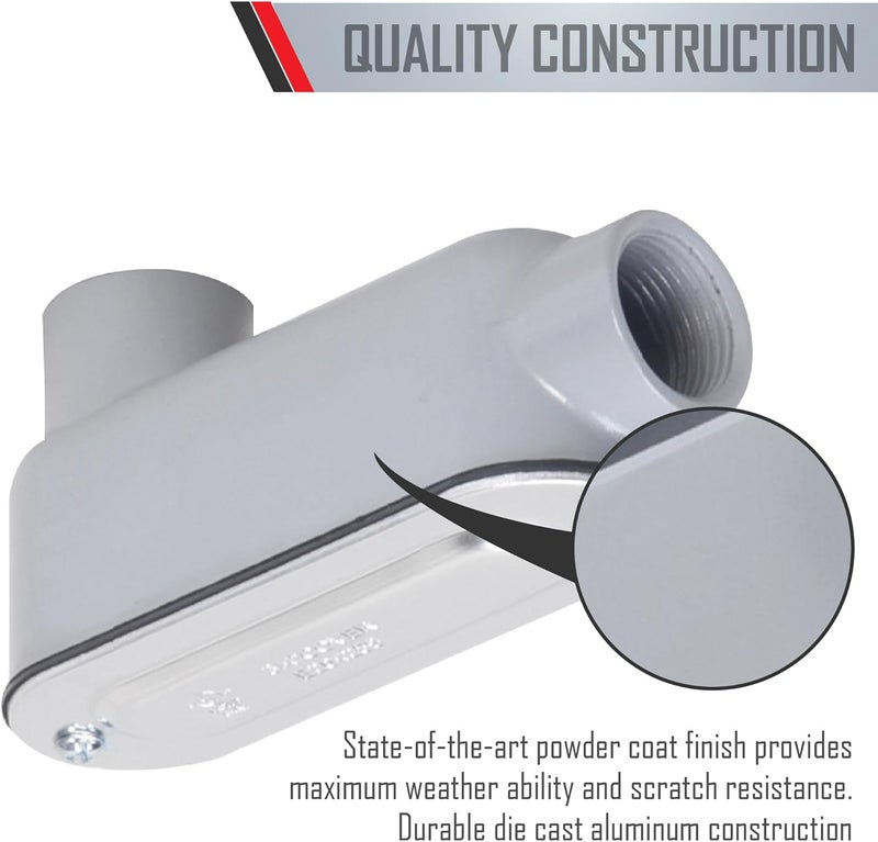 TayMac RLB300 Threaded LB Conduit Body, Die Cast Aluminum, Stamped Steel Cover, 3-Inch, Gray - Image 5