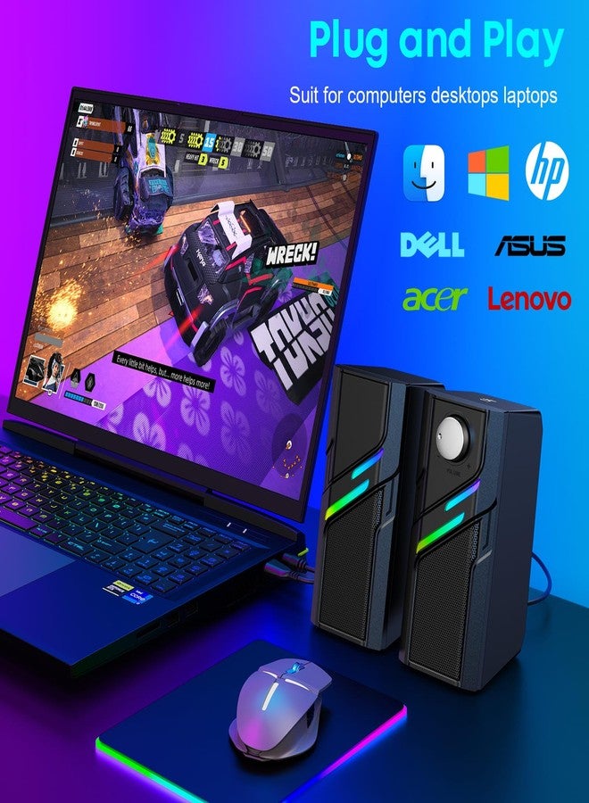 لينرو سماعات كمبيوتر LENRUE لأجهزة الكمبيوتر المكتبية، مزودة بمقبض سهل الاستخدام، وصوت نقي وقوي، وإضاءة تعمل باللمس، وتعمل بمجرد التوصيل لأجهزة الكمبيوتر المكتبية والشاشات وأجهزة الكمبيوتر المحمولة. - Image 5