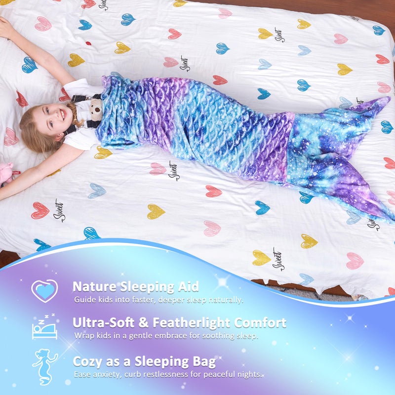 Catalonia Kids Mermaid Tail Blanket, Super Soft Plush Flannel Sleeping Snuggly Blanket for Girls, Galaxy, Fish Scale Pattern, Kids Gift Idea - Image 5