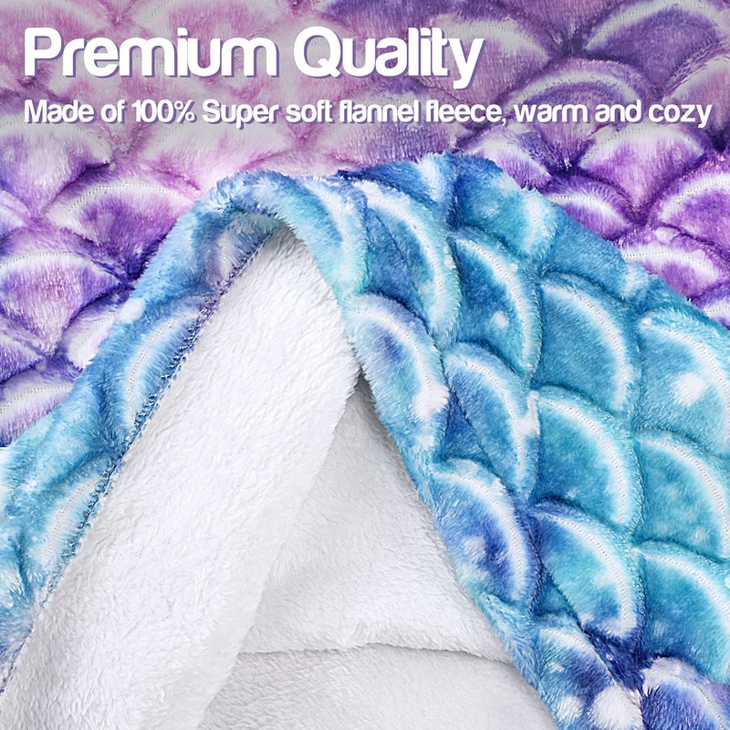 Catalonia Kids Mermaid Tail Blanket, Super Soft Plush Flannel Sleeping Snuggly Blanket for Girls, Galaxy, Fish Scale Pattern, Kids Gift Idea - Image 3