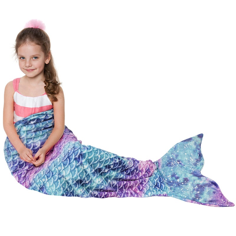 Catalonia Kids Mermaid Tail Blanket, Super Soft Plush Flannel Sleeping Snuggly Blanket for Girls, Galaxy, Fish Scale Pattern, Kids Gift Idea - Image 1