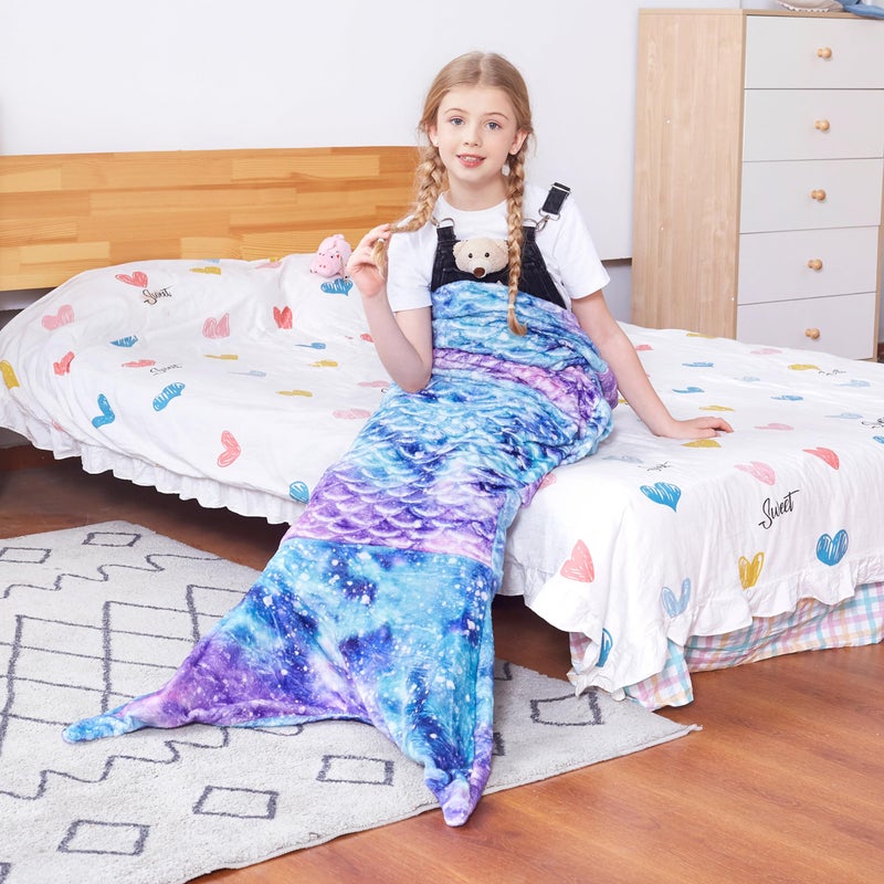 Catalonia Kids Mermaid Tail Blanket, Super Soft Plush Flannel Sleeping Snuggly Blanket for Girls, Galaxy, Fish Scale Pattern, Kids Gift Idea - Image 2