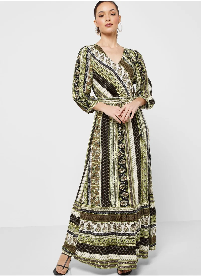 VERO MODA Printed V-Neck Ruffle Hem Dress