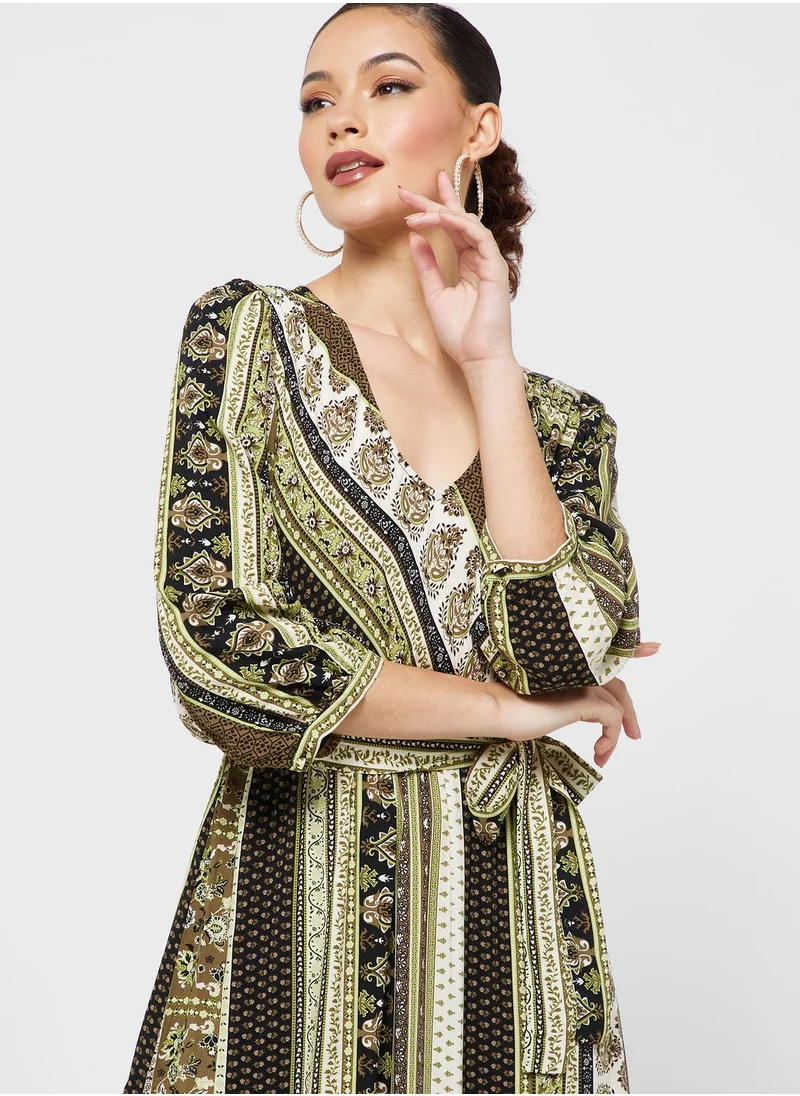 VERO MODA Printed V-Neck Ruffle Hem Dress