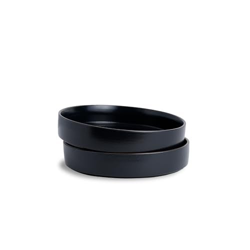 Shay Stackable Ceramic Pasta Bowl Set, 22cm, 2 Pieces, Black | Matte Finish | Ceramic Pasta Plate | Deep Plate | Pasta Serving Plate (Stackable Pasta Plate - Black Rim) - Image 1
