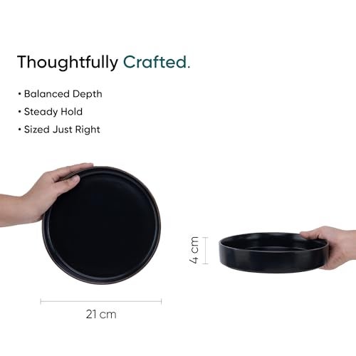 Shay Stackable Ceramic Pasta Bowl Set, 22cm, 2 Pieces, Black | Matte Finish | Ceramic Pasta Plate | Deep Plate | Pasta Serving Plate (Stackable Pasta Plate - Black Rim) - Image 5