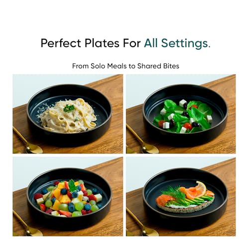 Shay Stackable Ceramic Pasta Bowl Set, 22cm, 2 Pieces, Black | Matte Finish | Ceramic Pasta Plate | Deep Plate | Pasta Serving Plate (Stackable Pasta Plate - Black Rim) - Image 4