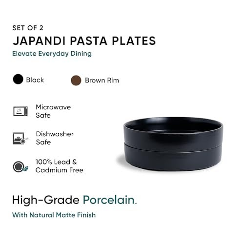 Shay Stackable Ceramic Pasta Bowl Set, 22cm, 2 Pieces, Black | Matte Finish | Ceramic Pasta Plate | Deep Plate | Pasta Serving Plate (Stackable Pasta Plate - Black Rim) - Image 3