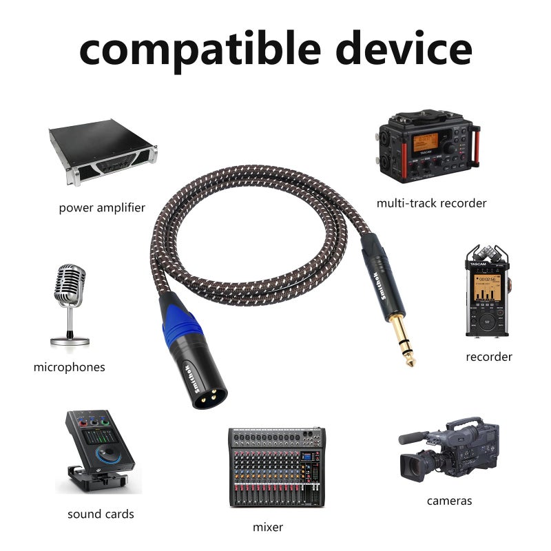 Smithok 2Pack 1/4" to XLR Cable,Heavy Duty Nylon Braided,Gold Plated Plug,Balanced 1/4" TRS to XLR Male Patch Cable, Quarter Inch 6.35mm to 3pin XLR Male Microphone Cable -6.6ft - Image 3