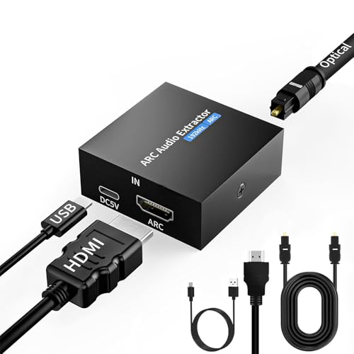 Tihokile 192KHz ARC Audio Extractor, HDMI ARC to Toslink/Optical+3.5mm AUX Output, HDMI to Optical Audio Adapter with Optical Cable, ARC to RCA Audio Converter for TV Amplifier Speaker/Soundbar/Headset - Image 1