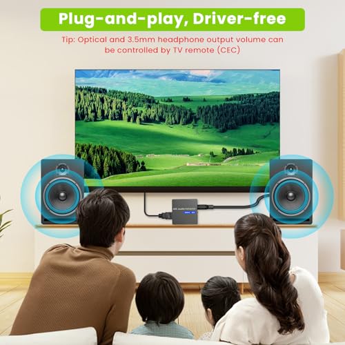 Tihokile 192KHz ARC Audio Extractor, HDMI ARC to Toslink/Optical+3.5mm AUX Output, HDMI to Optical Audio Adapter with Optical Cable, ARC to RCA Audio Converter for TV Amplifier Speaker/Soundbar/Headset - Image 3