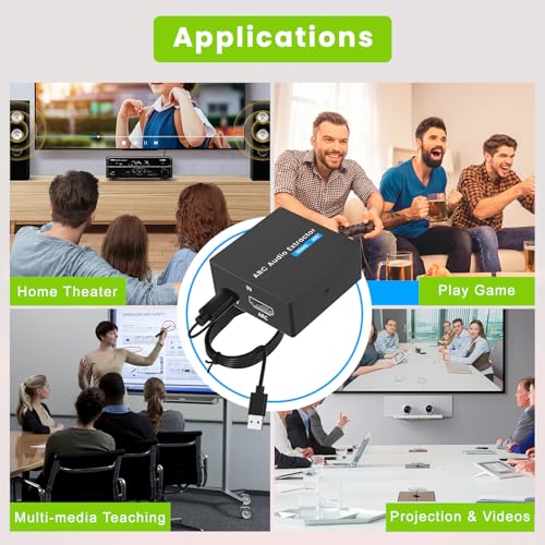 Tihokile 192KHz ARC Audio Extractor, HDMI ARC to Toslink/Optical+3.5mm AUX Output, HDMI to Optical Audio Adapter with Optical Cable, ARC to RCA Audio Converter for TV Amplifier Speaker/Soundbar/Headset - Image 5