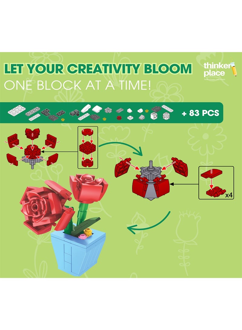 ThinkerPlace 8-in-1 Flowers Roses (+85 Pieces) | Learn About Plant Kingdom | Building Block Set for Kids Age 7+ | STEM Educational Toy | Build, Collect & Create Flower Pen Stand - Image 2