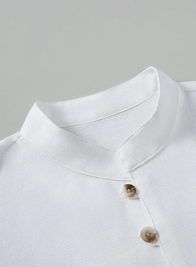 تايك تو قميص رجالي بياقة ماندارين وأكمام طويلة بنقشة نسيج