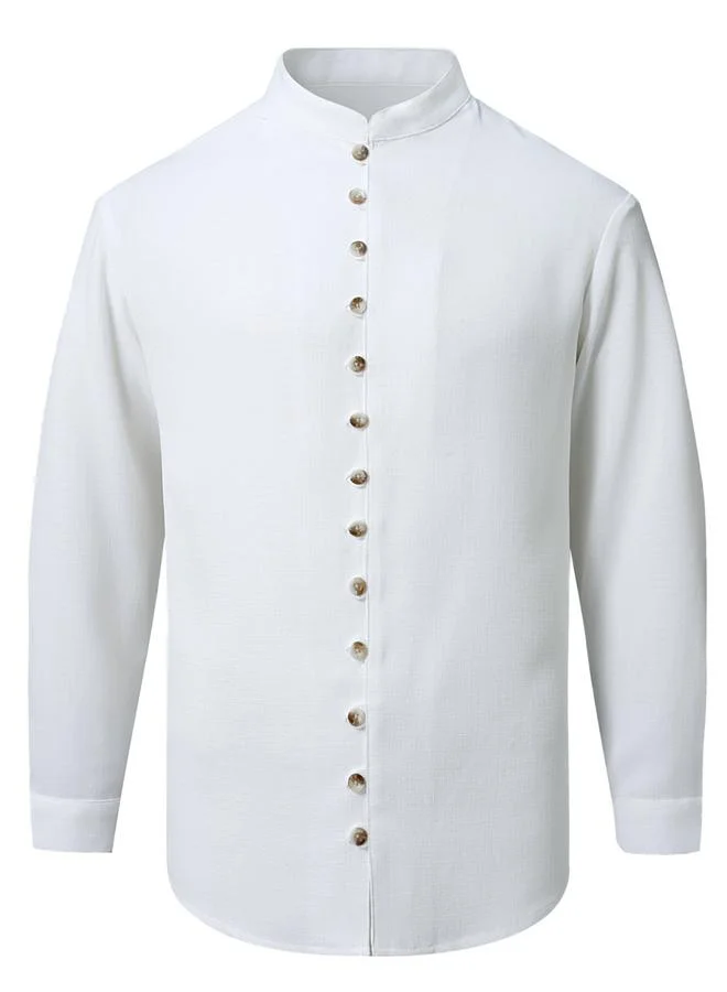 تايك تو قميص رجالي بياقة ماندارين وأكمام طويلة بنقشة نسيج