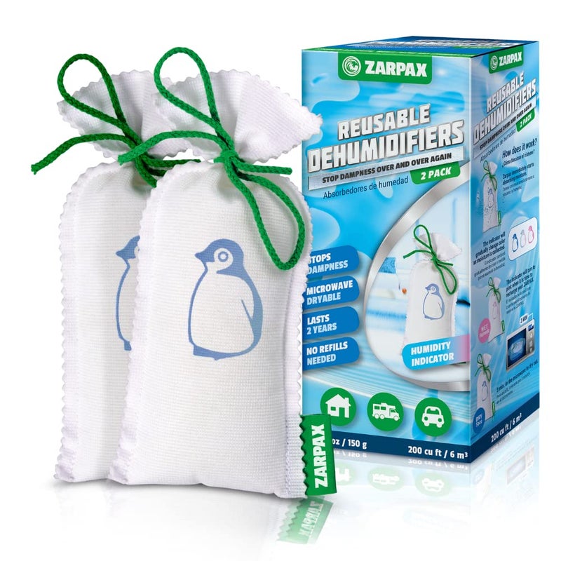 ZARPAX Household Mini Moisture Absorbers  55oz SET OF 2 Reusable Dehumidifier Bags  Closet Humidity Absorber  Absorbs Moisture Damp Bad Odours  Closet Dehumidifier 100 Leakproof