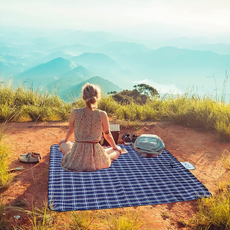 Wind Tour Waterproof Picnic Blanket with Carry Strap - Foldable Sandproof Outdoor Mat for Camping, Beach, Park - 59" x 71",Navy Blue(Single Mat) - Image 5