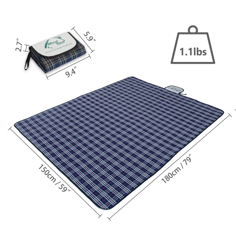 Wind Tour Waterproof Picnic Blanket with Carry Strap - Foldable Sandproof Outdoor Mat for Camping, Beach, Park - 59" x 71",Navy Blue(Single Mat) - Image 2