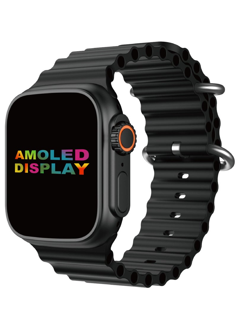FT8 Pro Smart Watch Amoled 2.02 Inch Display With 1 Extra Strap Wireless Charger, Black