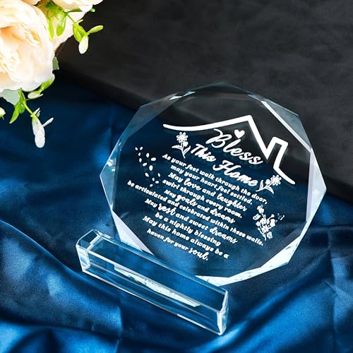 Qianwei House Warming Gifts New Home Crystal Decor Plaque Housewarming Gift Keepsakes for New Homes for Couple Women Men Friends Bless this Houses Warming Gifts New Apartment - Image 5