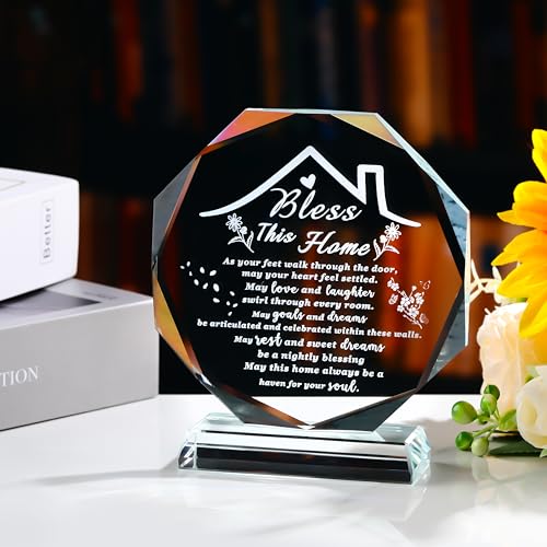 Qianwei House Warming Gifts New Home Crystal Decor Plaque Housewarming Gift Keepsakes for New Homes for Couple Women Men Friends Bless this Houses Warming Gifts New Apartment - Image 4