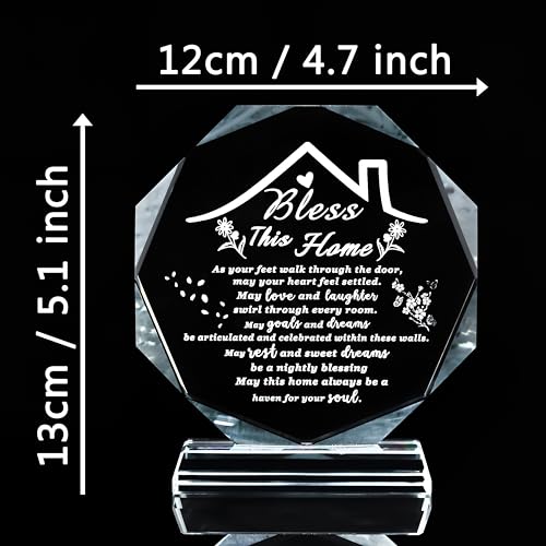 Qianwei House Warming Gifts New Home Crystal Decor Plaque Housewarming Gift Keepsakes for New Homes for Couple Women Men Friends Bless this Houses Warming Gifts New Apartment - Image 3
