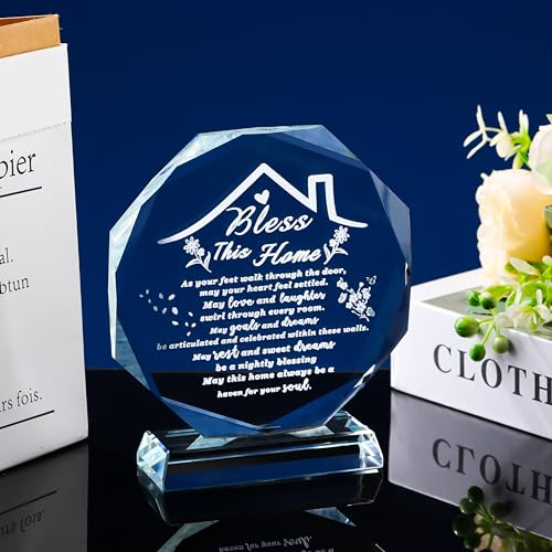 Qianwei House Warming Gifts New Home Crystal Decor Plaque Housewarming Gift Keepsakes for New Homes for Couple Women Men Friends Bless this Houses Warming Gifts New Apartment - Image 2